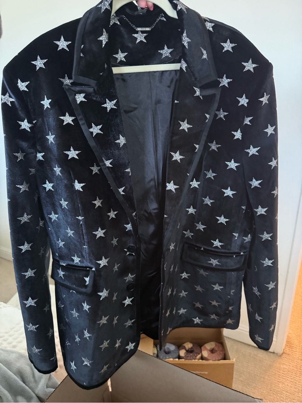 Source Unknown Black Velvet Star-Embroidered Blazer
